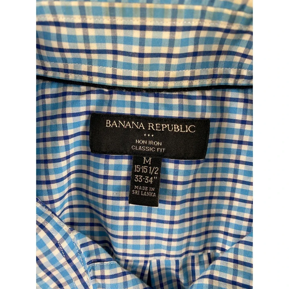 Banana Republic Mens Blue Check Non Iron Classic Fit Button Down Shirt M 15-15.5